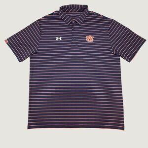 Auburn Tigers Under Armour Polo Mens XL HeatGear Navy Orange Striped Golf Shirt
